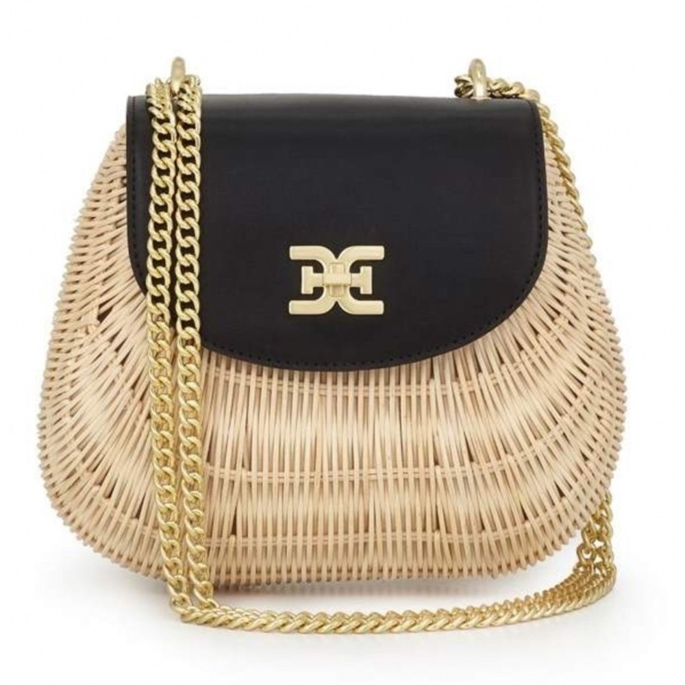 Sam Edelman Millie Flap Basket Bag Womens OS Black Woven Leather Excellent